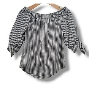IZ Byer women's black white  Gingham off the shoulder Blouse - small